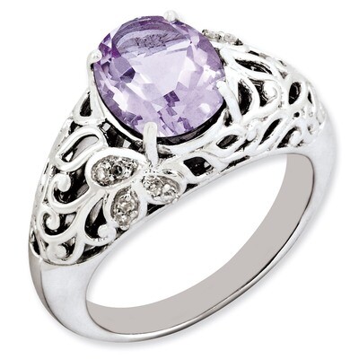 Oval Pink Quartz &amp; Diamond Ring Sterling Silver QR3282PQ, MPN: QR3282PQ, 883957155708