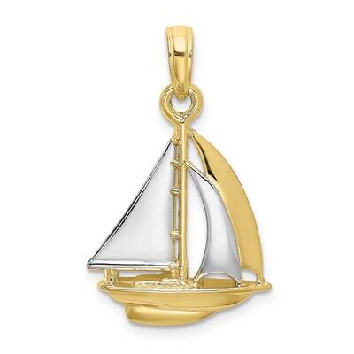 Rhodium 3-D Polished Sailboat Charm 10k Gold 10K9221, MPN: 10K9221,