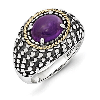 Antiqued Amethyst Ring Sterling Silver &amp; 14k Gold QTC1103-6