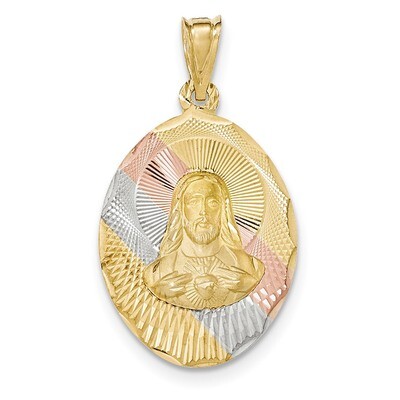 Diamond -cut Sagrado Corazon Oval Pendant 14k &amp; Rhodium Polished K5589, MPN: K5589, 191101453298