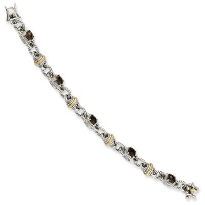 Smoky Quartz Bracelet Sterling Silver &amp; 14k Gold QTC387