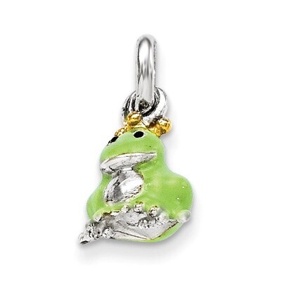 Green Frog Children&#39;s Gold-plated-Enameled Pendant Sterling Silver QP4094
