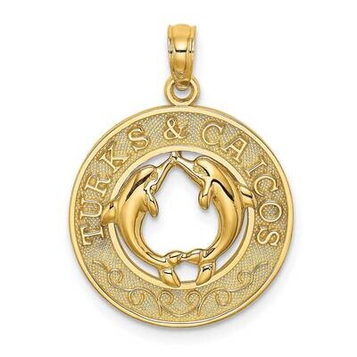 Turks Caicos On Round Frame with Dolphins Charm 14k Gold K7815, MPN: K7815, 637218040346