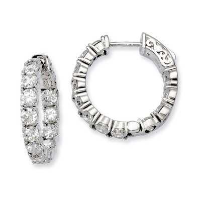 Diamond In and Out Hinged Hoop Earrings Sterling Silver Rhodium-plated QE7965, MPN: QE7965, 8867742…