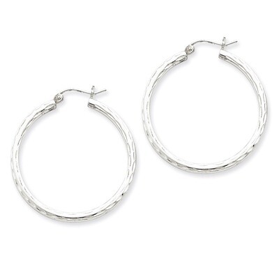 2.25mm Diamond Cut Hoop Earrings Sterling Silver Rhodium-plated QE3535, MPN: QE3535, 883957927190