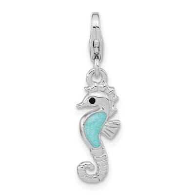 Enameled 3D Seahorse with Lobster Clasp Charm Sterling Silver Rhodium-Plated QCC1250, MPN: QCC1250,