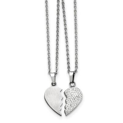 1/2 Heart Brushed &amp; 1/2 Heart Crystal Necklace Set Stainless Steel SRSET30-20 by Chisel, MPN: SRSET…