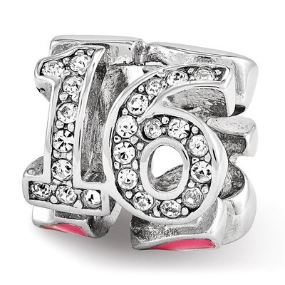 Pink Enameled with Swarovski Elements 16 Bead - Sterling Silver QRS3491, MPN: QRS3491, 886774964843
