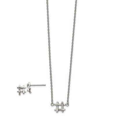 HashTag 16 Inch with 2 Inch Extender Necklace and Earring Set Stainless Steel Polished SRSET40 by C…