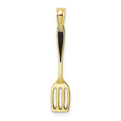 Black Enamel 3-D Spatula Charm 10k Gold with Rhodium 10K7019, MPN: 10K7019,