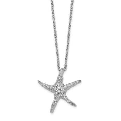 CZ Diamond Starfish 18 Inch Necklace Sterling Silver Rhodium Plated QCM577-18, MPN: QCM577-18, 8867…