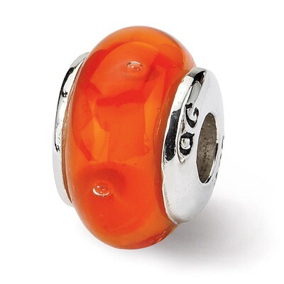 Orange Hand-blown Glass Bead - Sterling Silver QRS835, MPN: QRS835, 883957728414