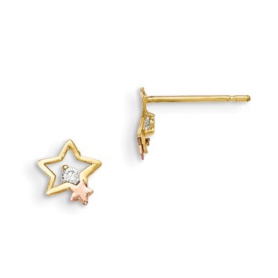 CZ Children&#39;S Star Post Earrings 14k Yellow &amp; Rose Gold GK776, MPN: GK776, 191101368486