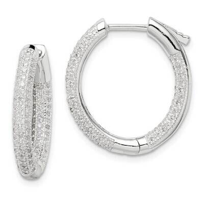 Hinged Hoop Earrings Sterling Silver CZ Diamond QE14613, MPN: QE14613, 883957962375