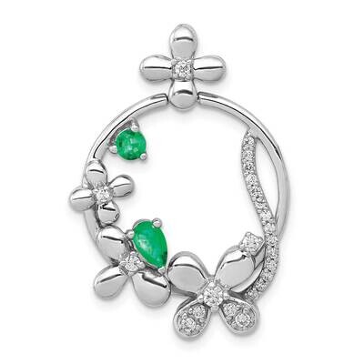 Emerald Flower Pendant 14k White Gold Diamond PM3986-EM-025-WA, MPN: PM3986-EM-025-WA,