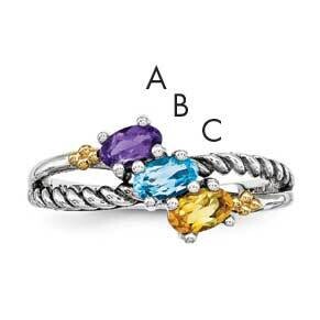 Three-Stone Mother&#39;s Ring Sterling Silver &amp; 14k Gold QMR43/3SY-10, MPN: QMR43_3--6,