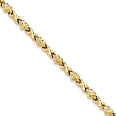 7 Inch Diamond -cut Heart 7in Bracelet 14k Gold Polished FB1431-7, MPN: FB1431-7, 191101363566