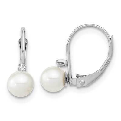 5-6mm Round White Cultured Freshwater Pearl .02Ct. Diamond Earrings 14k White Gold XFW248E, MPN: XF…