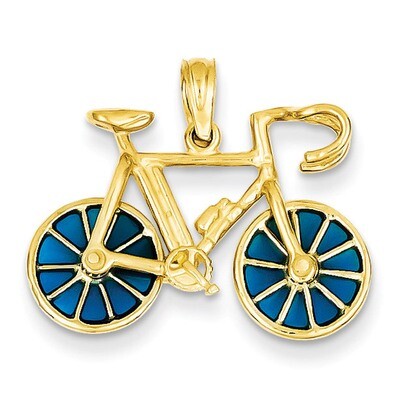 3-D Blue Translucent Acrylic Bicycle Pendant 14k Gold K4143, MPN: K4143, 637218144303