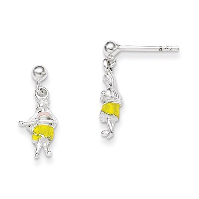 Children&#39;s Enameled Hawaiian Girl Dangle Earrings Sterling Silver QE11340