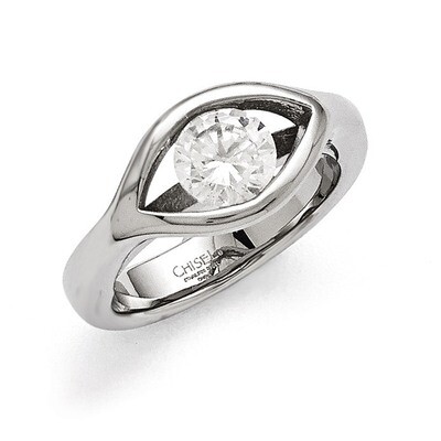 Polished Synthetic Diamond Ring - Stainless Steel SR369 by Chisel, MPN: SR369, 191101430534