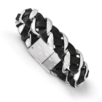 Polished Leather Braided Bracelet - Stainless Steel SRB1745-8 by Chisel, MPN: SRB1745-8, 1911016031…