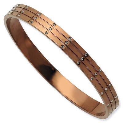 Polished Chocolate IP Plated with Synthetic Diamonds Bangle - Stainless Steel SRB589 by Chisel, MPN…