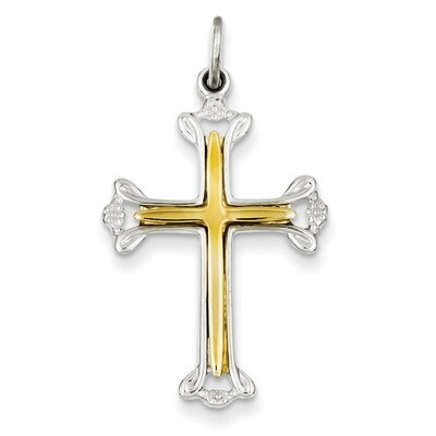 Vermeil Budded Cross Pendant Sterling Silver Polished QC7928, MPN: QC7928, 883957529400