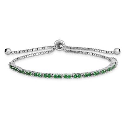 May Birthstone Green CZ Diamond Adj Bracelet Sterling Silver Rhodium-plated QG4757MAY, MPN: QG4757M…
