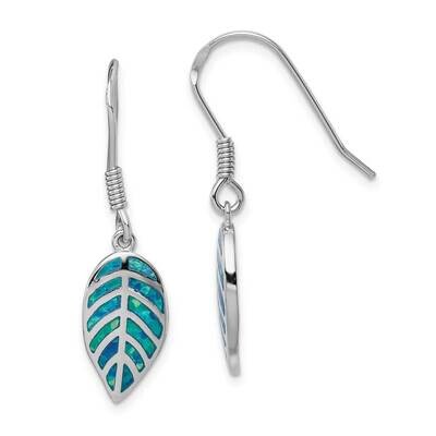 Created Blue Opal Inlay Leaf Dangle Earrings Sterling Silver Rhodium-plated QE14291, MPN: QE14291, …