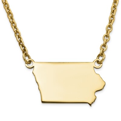Iowa State Pendant Necklace with Chain 14k Yellow Gold Engravable XNA706Y-IA, MPN: XNA706Y-IA, 8867…