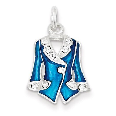 Blue Enameled and Crystal Jacket Charm Sterling Silver QC4660