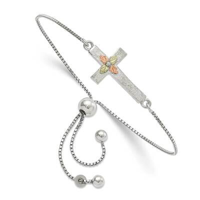 Black Hills Gold Cross Adjustable Bracelet Sterling Silver with 12k Gold Accents QBH278, MPN: QBH27…