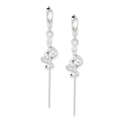 Spiral Diamond Dangle Hoop Earrings Sterling Silver QE4092, MPN: QE4092, 883957928784
