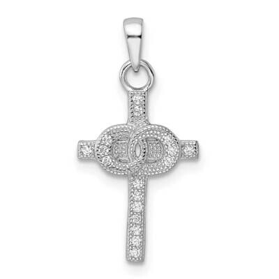 CZ Diamond Double Rings On Cross Pendant Sterling Silver Rhodium-Plated QC11149, MPN: QC11149,