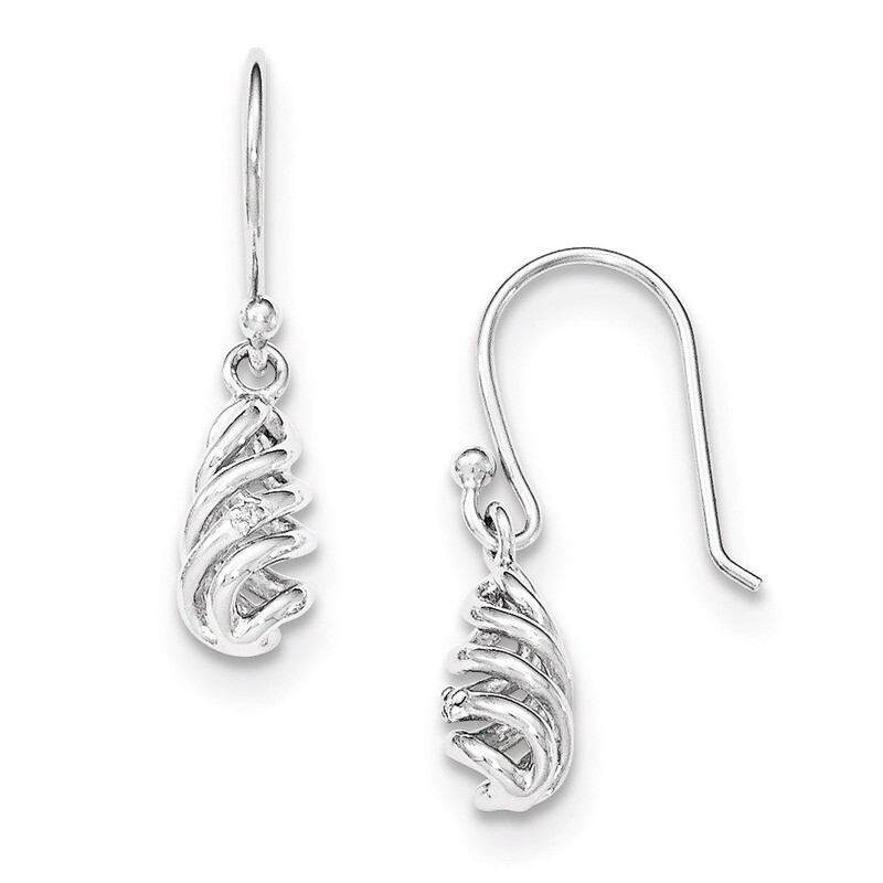 Spiral Dangle Earrings Sterling Silver Diamond QW395