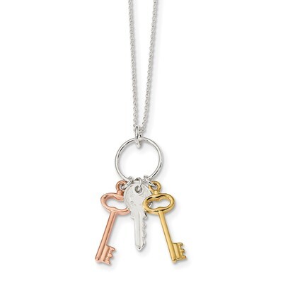 Rose &amp; Gold-tone Keys Necklace 16 Inch Sterling Silver QG4349-16, MPN: QG4349-16, 191101003226
