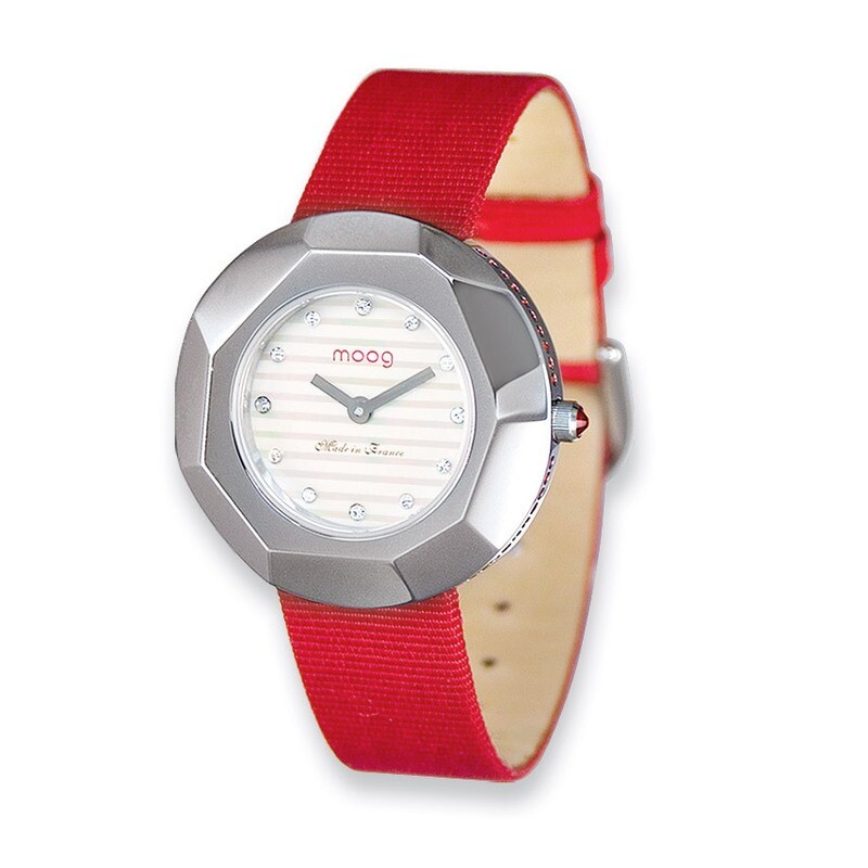 Moog Facet White Dial Red Satin Strap Watch - Fashionista