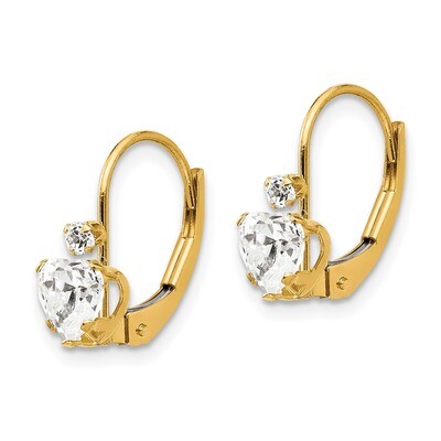 Synthetic Diamond Heart Leverback Earrings - 14k Gold SE2150 by Madi K, MPN: SE2150, 886774999395