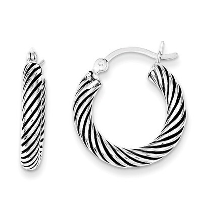 Open Twist Hoop Earrings Antiqued Sterling Silver QE6728, MPN: QE6728, 883957559308