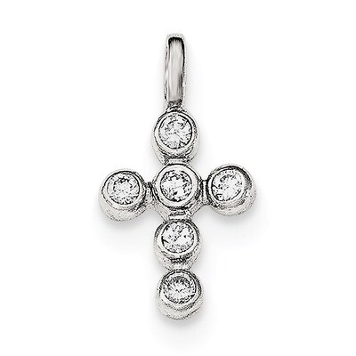 Cross CZ Diamond Charm Sterling Silver Polished QC8210, MPN: QC8210, 191101360374