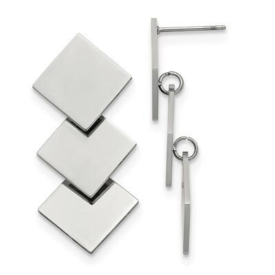 Squares Post Dangle Earrings Stainless Steel Polished SRE1239 by Chisel, MPN: SRE1239, 191101499593