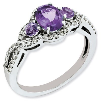 Amethyst &amp; Diamond Ring Sterling Silver QR3082AM, MPN: QR3082AM, 883957649283