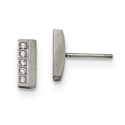 CZ Bar Post Earrings Stainless Steel Brushed SRE991 by Chisel, MPN: SRE991, 191101009730