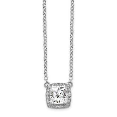 Square CZ Diamond Halo with 1 inch Extender Necklace Sterling Silver Rhodium-plated QG5139-16, MPN:…