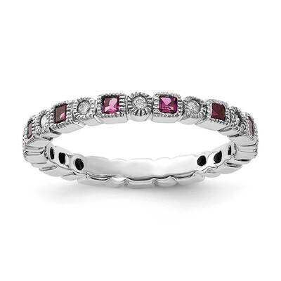 Sterling Silver Stackable Expressions Polished Cr. Ruby &amp; Dia Ring QSK637-10