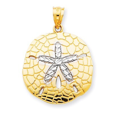 Polished Diamond-cut Sand Dollar Pendant 14K Gold &amp; Rhodium D1401, MPN: D1401, 886774092348