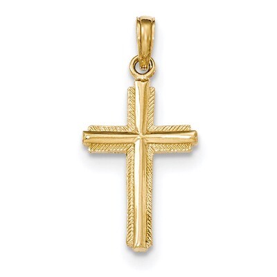 Cross With Stripped Border Pendant 14k Gold Polished K5447, MPN: K5447, 637218035328