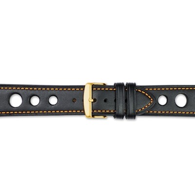 24mm Black Grand Prix Leather Orang Stitch Gold-tone Buckle Watch Band  BA371-24, MPN: BA371-24,