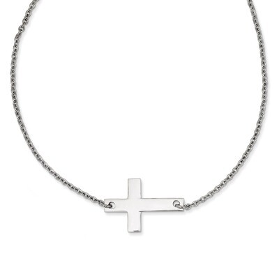 Polished Sideways Cross Necklace Stainless Steel SRN1193-21, MPN: SRN1193-21, 191101643279